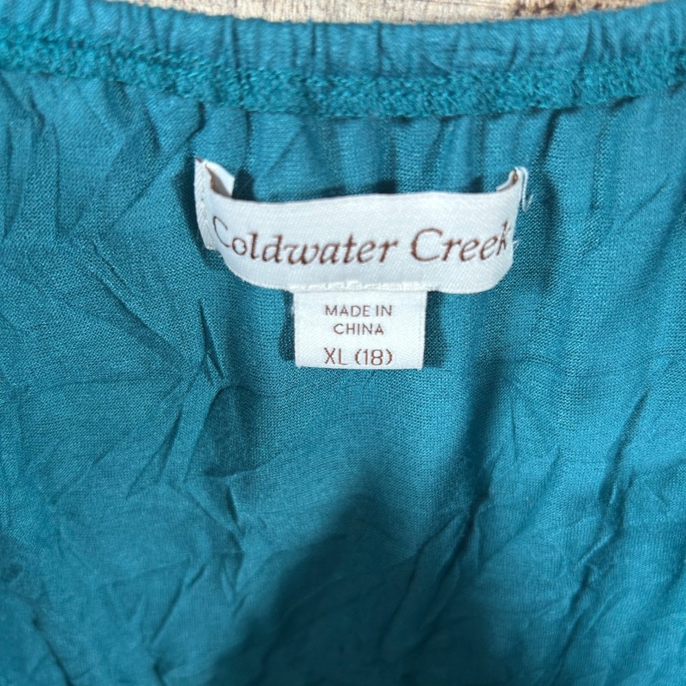 Coldwater Creek Teal Blue Crinkle Lace Trim Camisole Adjustable Straps XL - Picture 4 of 6